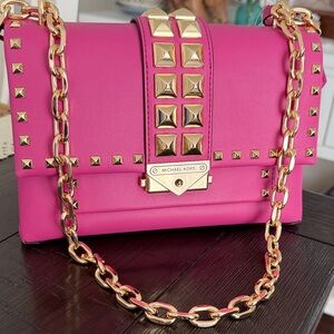 Michael Kors Hot Pink Studded Chain Crossbody Bag